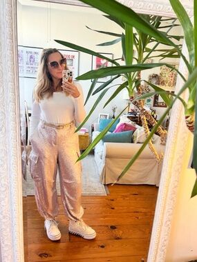 Anthropologie Lilac Sequin Cargo Pant Joggers 16P
